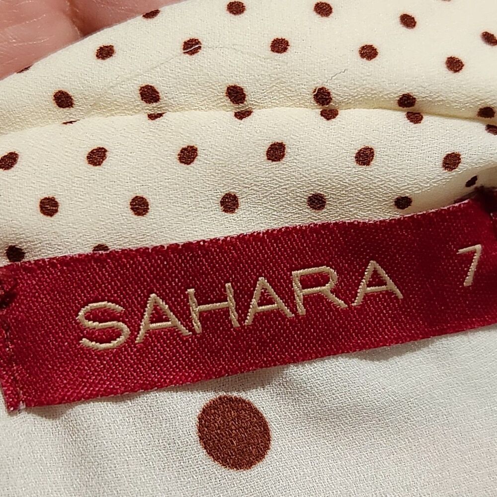 Sahara Top Size 7 Sheer Lightweight Longsleeve Ivory Color Red Polka Dots Print - Picture 11 of 12